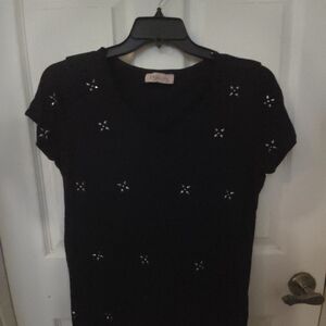 Philosophy Black Short Sleeve Top with Embellishments